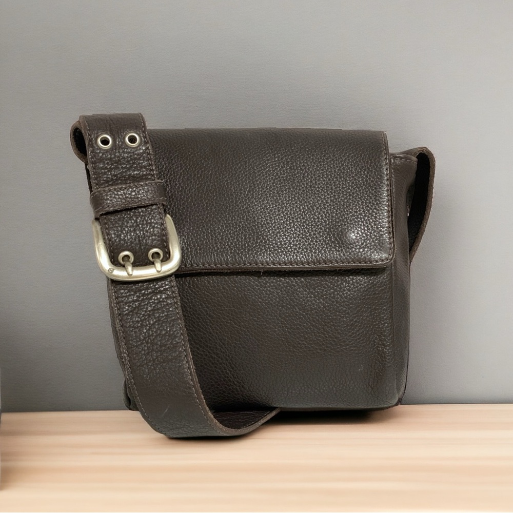 Vintage Roots Small Pebbled Leather Front Flap Crossbody Bag In Brown